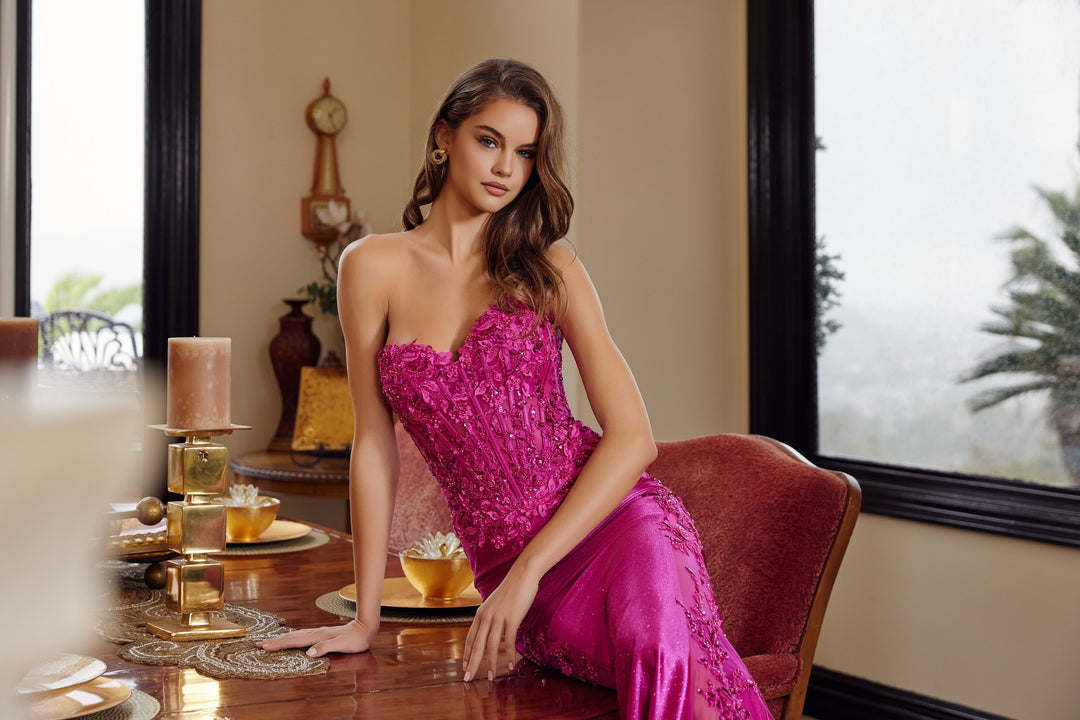 Nox Anabel E1894 prom dress with sheer illusion cutouts