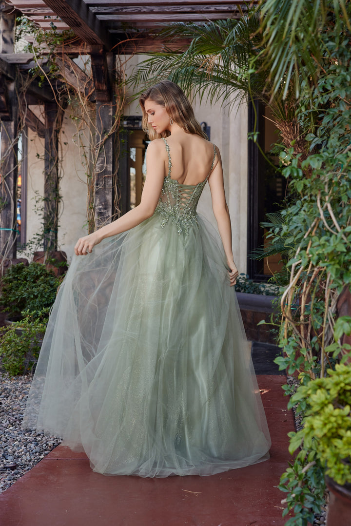 Nox Anabel F1726 fit and flare tulle prom dress with plunging neckline