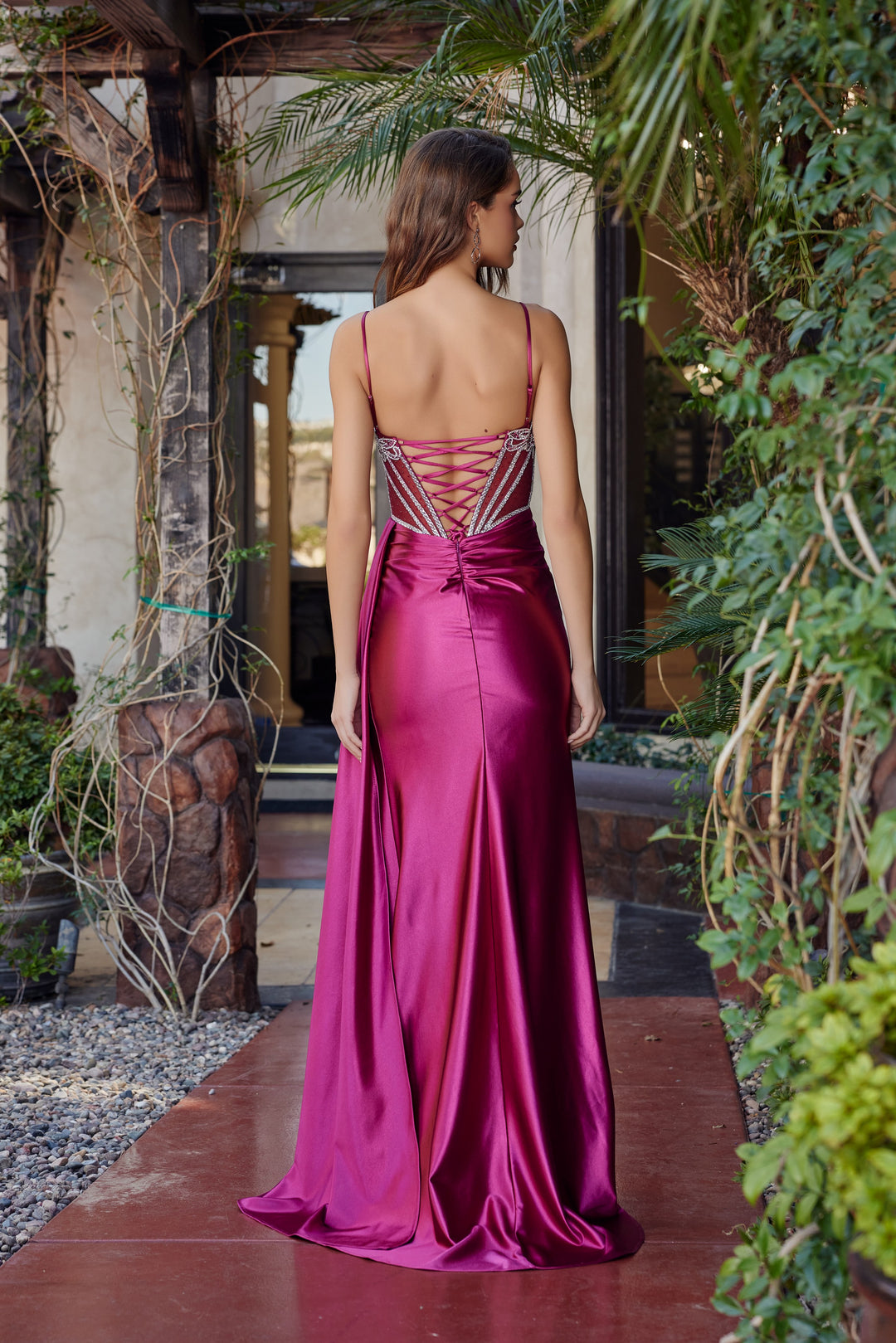 Nox Anabel G1788 prom dress with plunging v neckline and high slit
