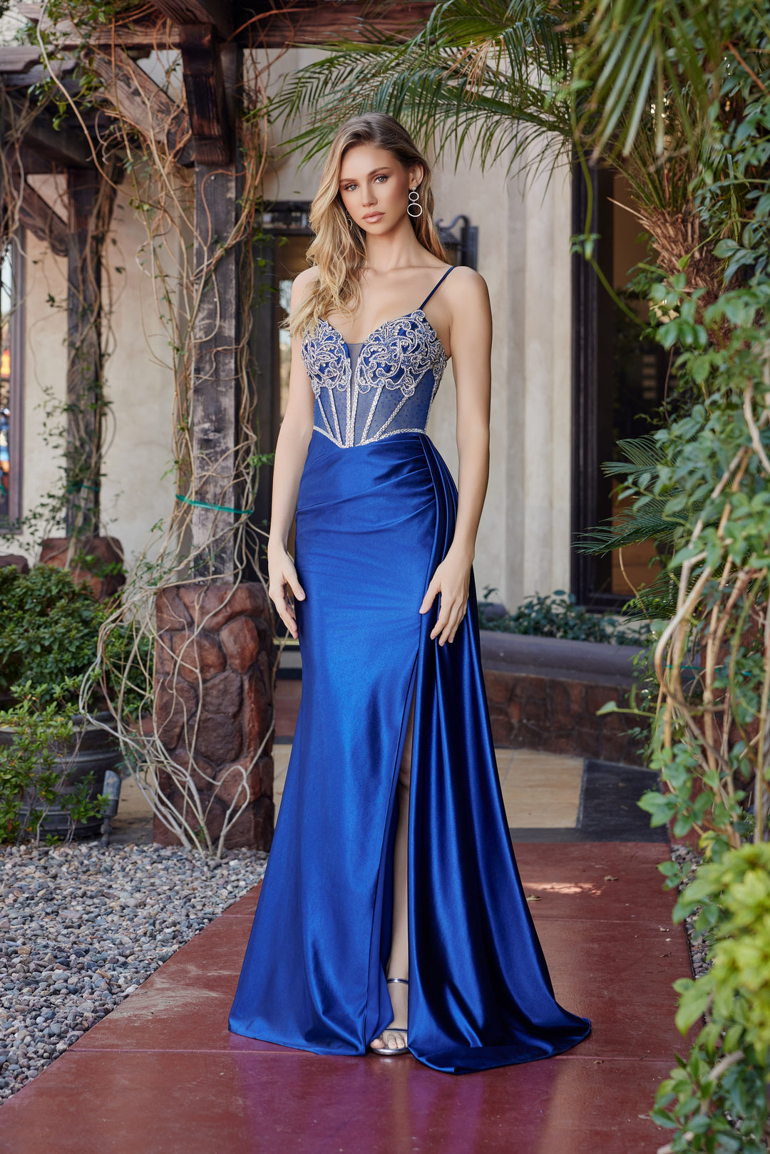 Nox Anabel G1788 prom dress with plunging v neckline and high slit