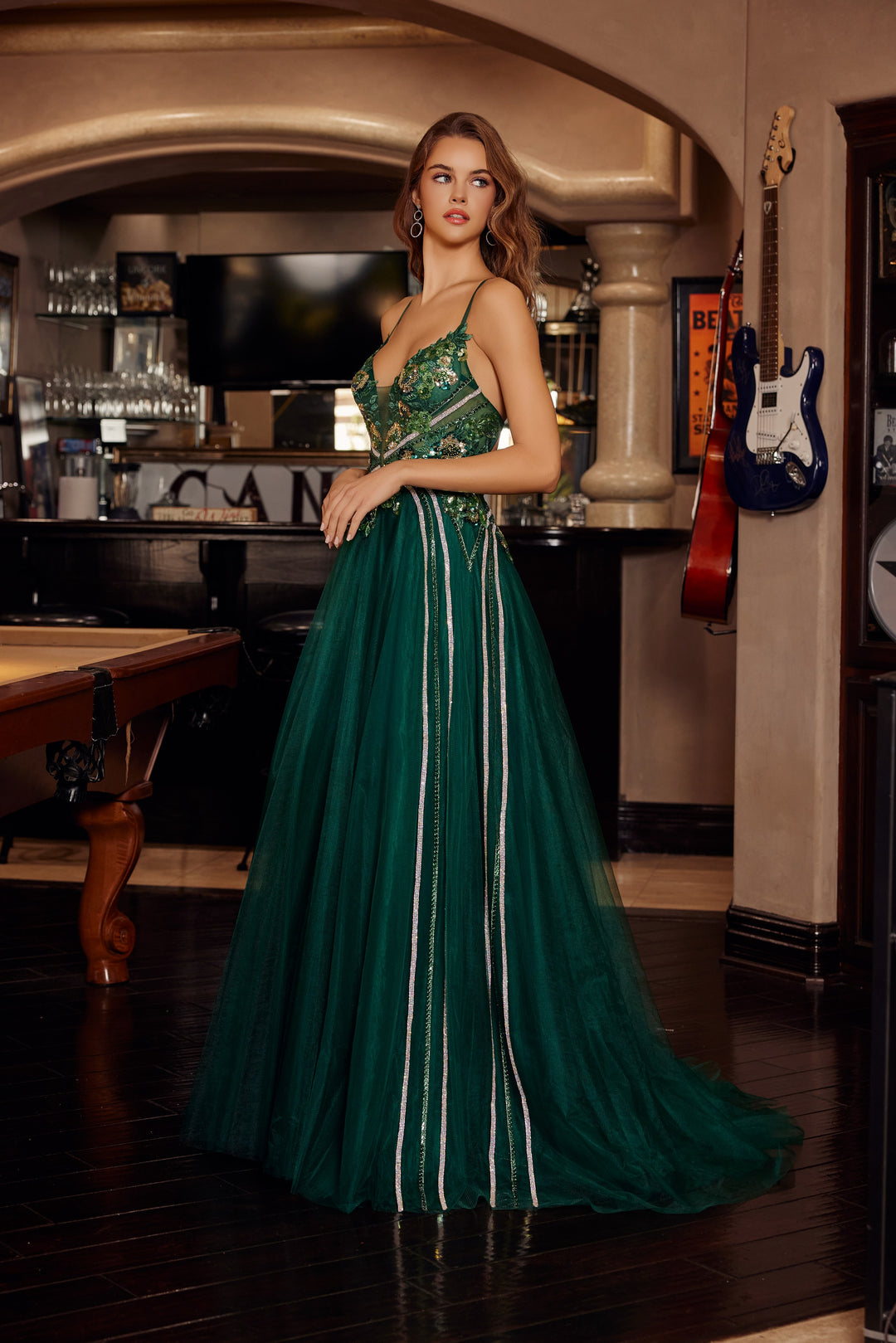 Nox Anabel G1795 fit and flare prom dress with plunging v neckline