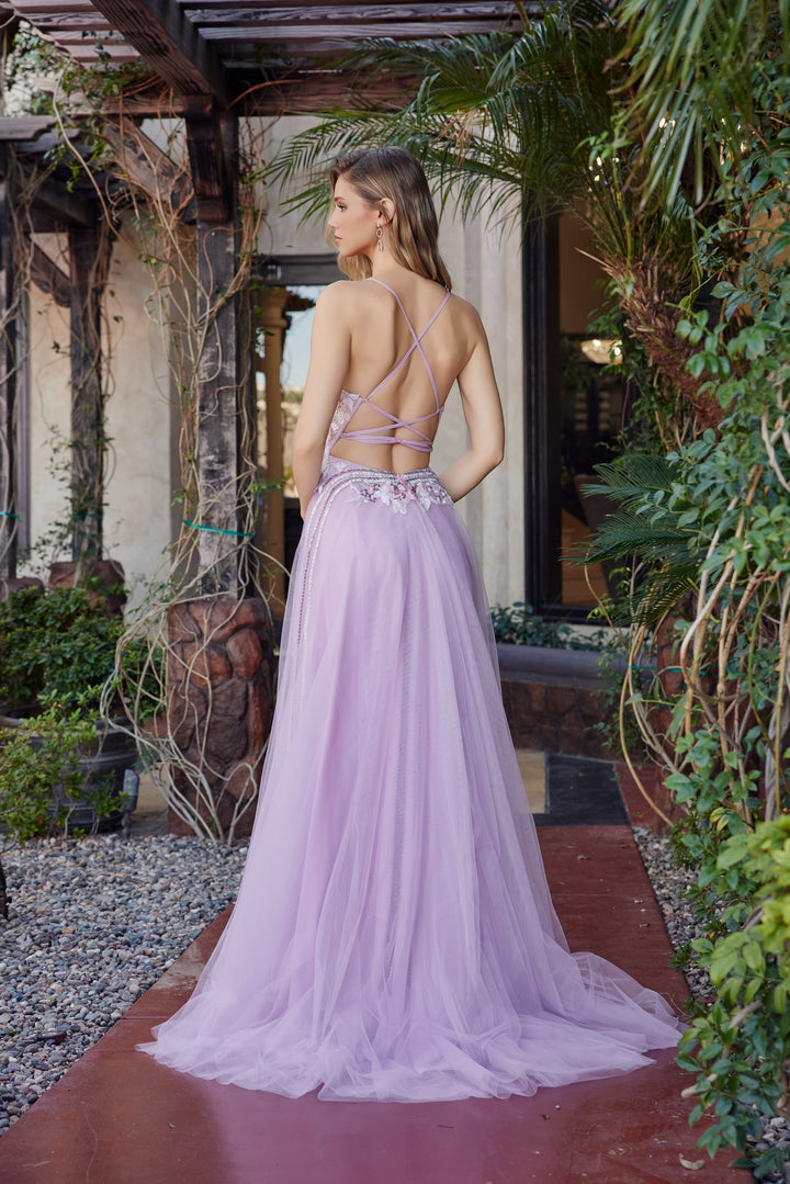 Nox Anabel G1795 fit and flare prom dress with plunging v neckline