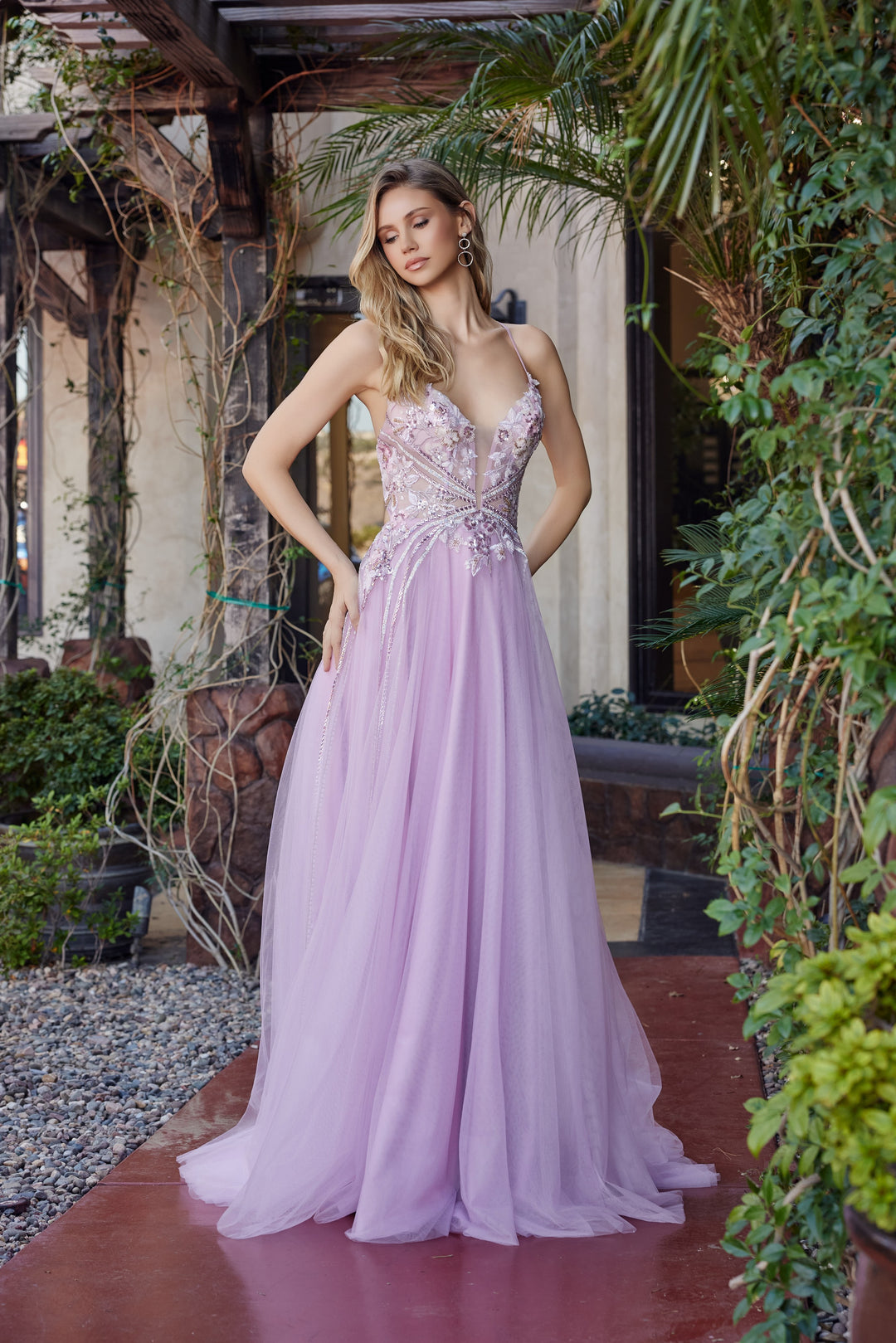 Nox Anabel G1795 fit and flare prom dress with plunging v neckline