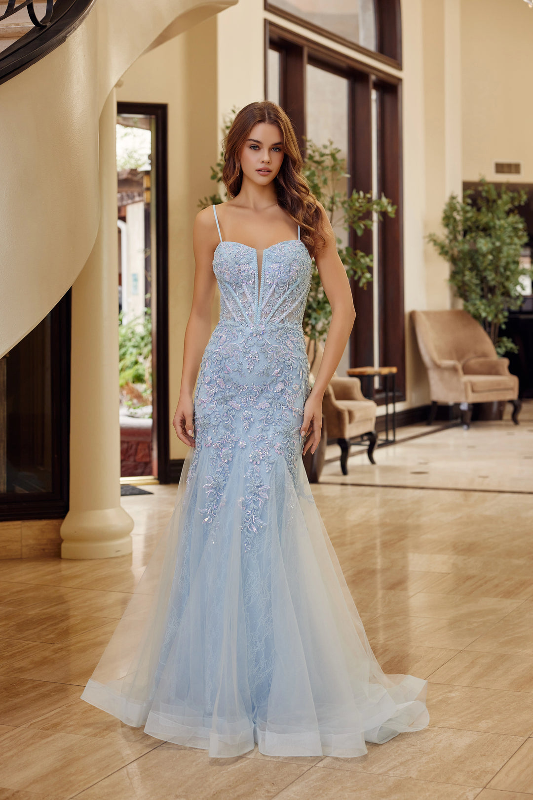 Nox Anabel H1874 trumpet prom dress with plunging sweetheart neckline