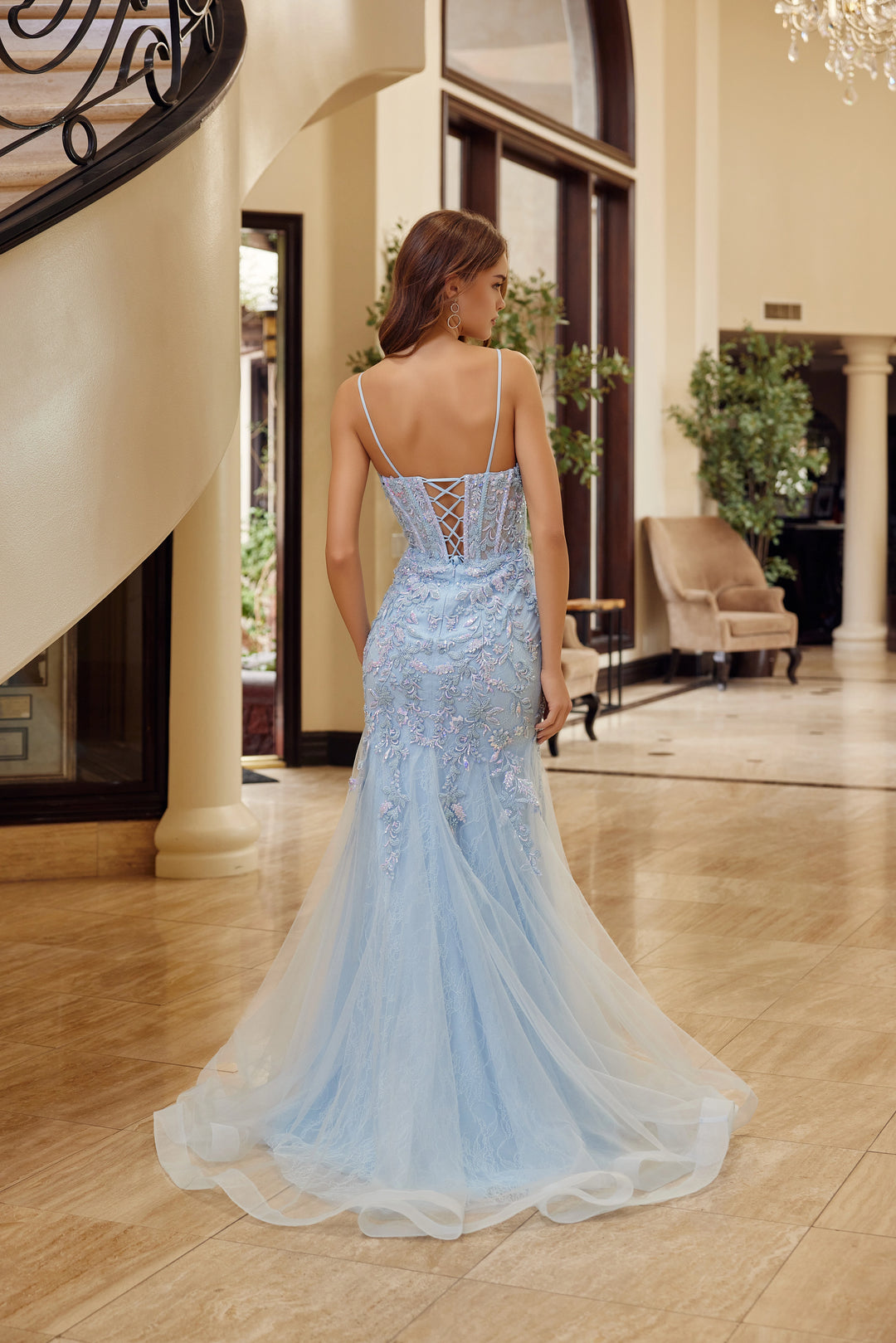Nox Anabel H1874 trumpet prom dress with plunging sweetheart neckline
