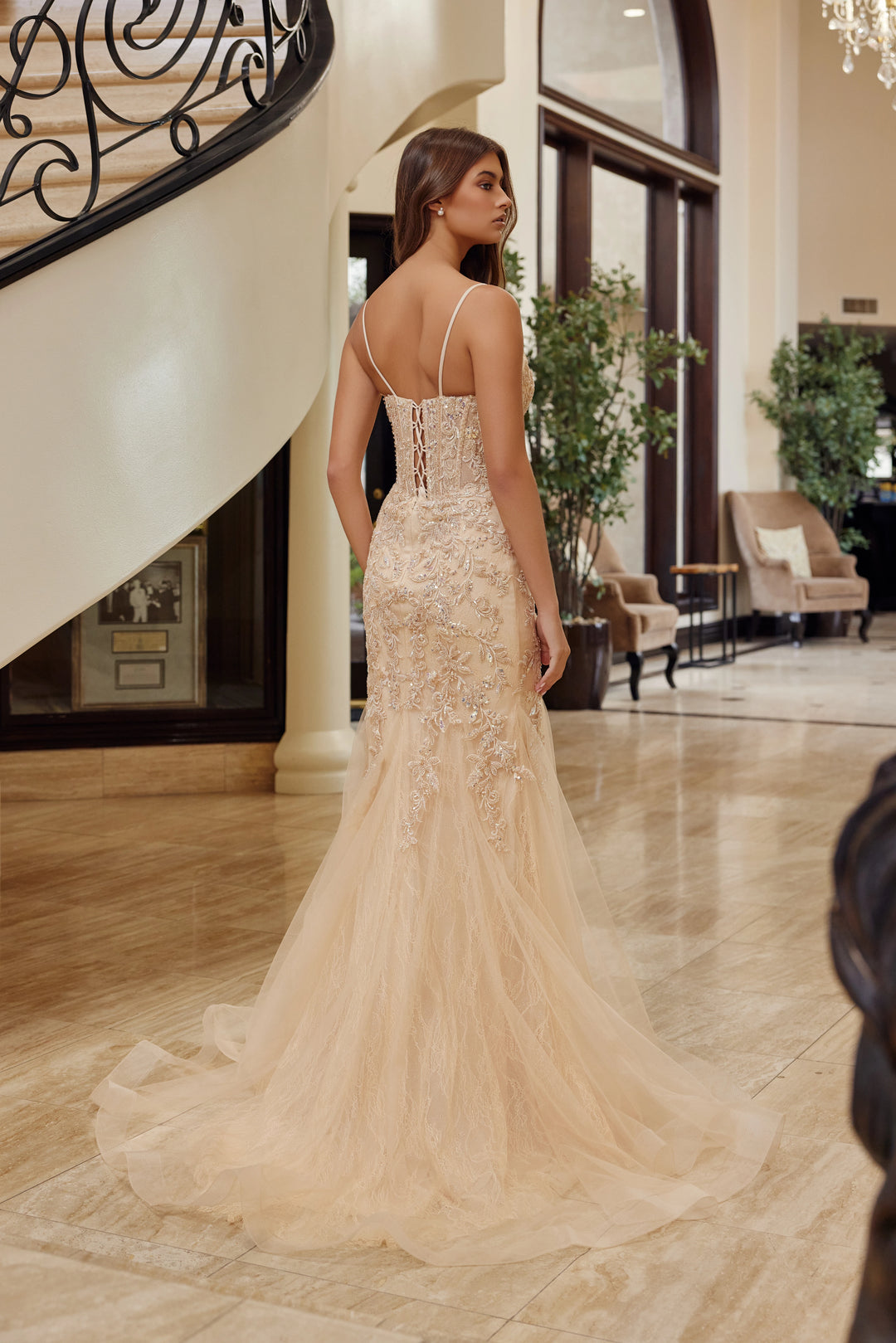 Nox Anabel H1874 trumpet prom dress with plunging sweetheart neckline