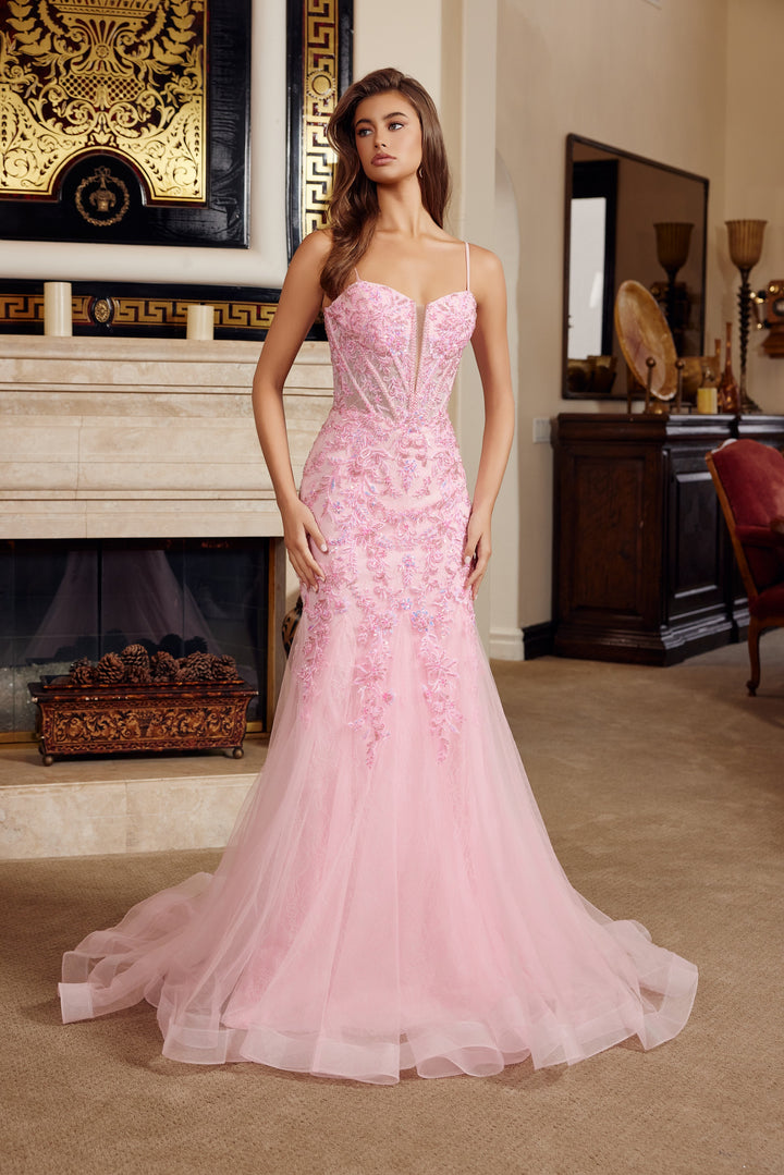 Nox Anabel H1874 trumpet prom dress with plunging sweetheart neckline
