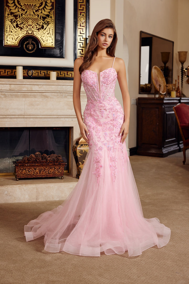 Nox Anabel H1874 trumpet prom dress with plunging sweetheart neckline