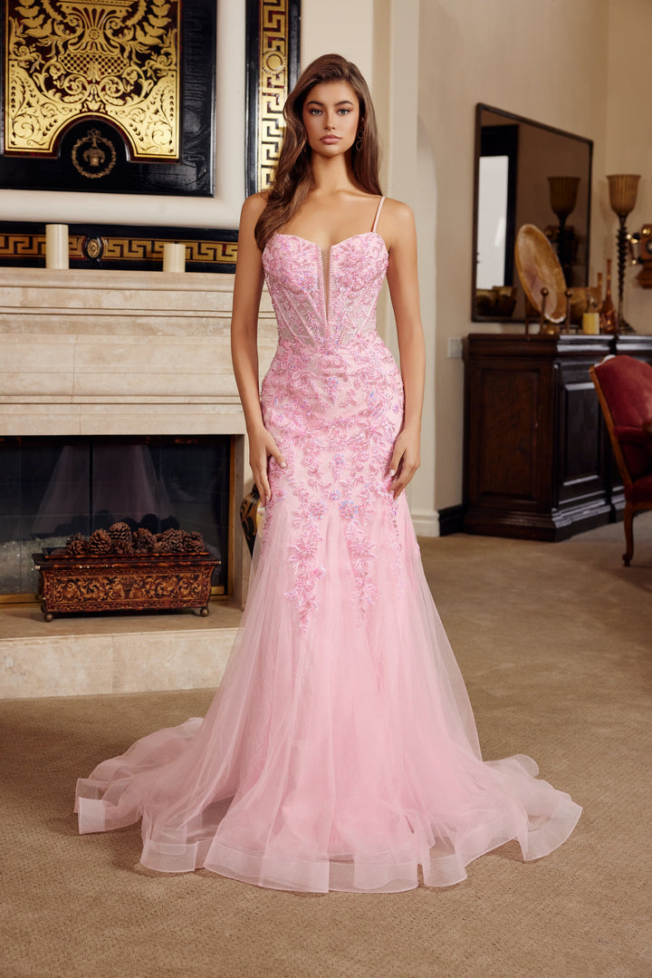 Nox Anabel H1874 trumpet prom dress with plunging sweetheart neckline