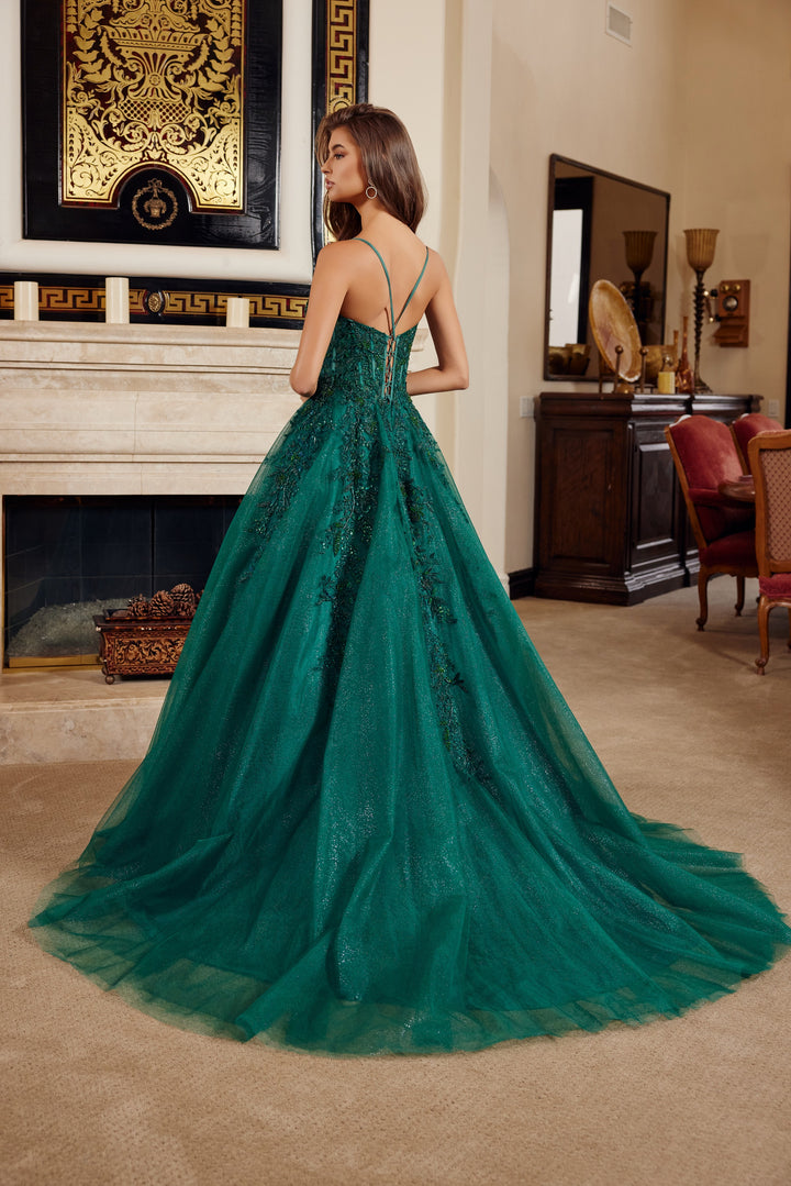 Nox Anabel H1883 fit and flare prom dress with plunging v neckline