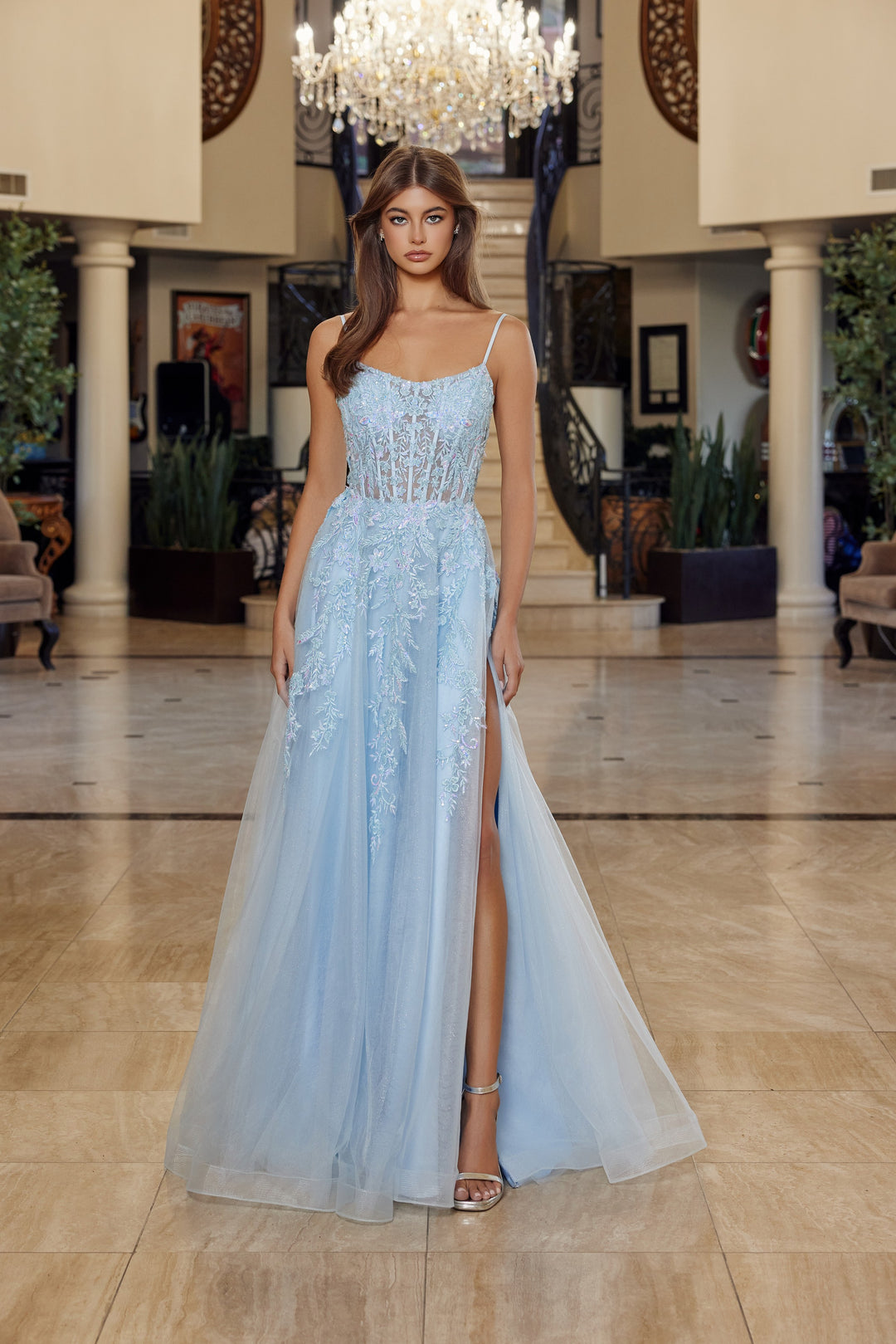 Nox Anabel H1886 fit and flare prom dress with scoop neckline