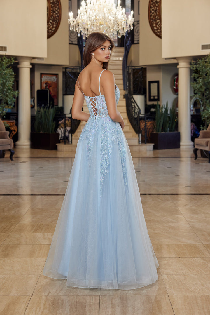 Nox Anabel H1886 fit and flare prom dress with scoop neckline