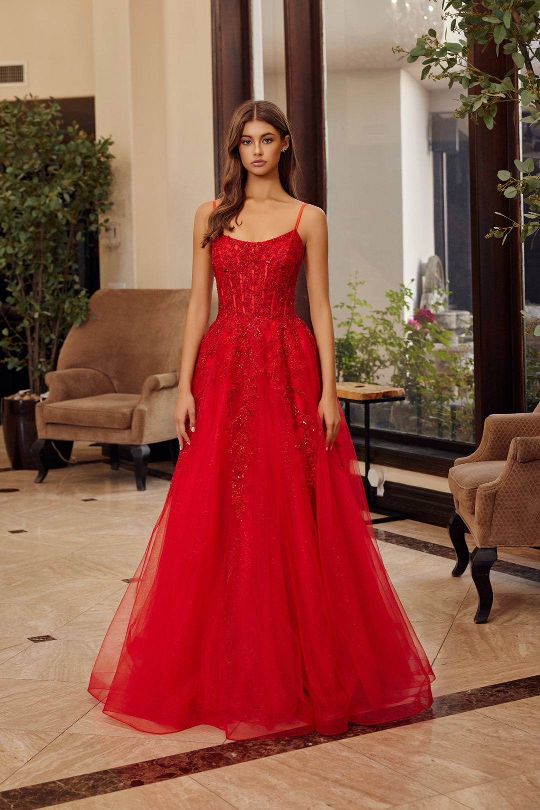 Nox Anabel H1886 fit and flare prom dress with scoop neckline