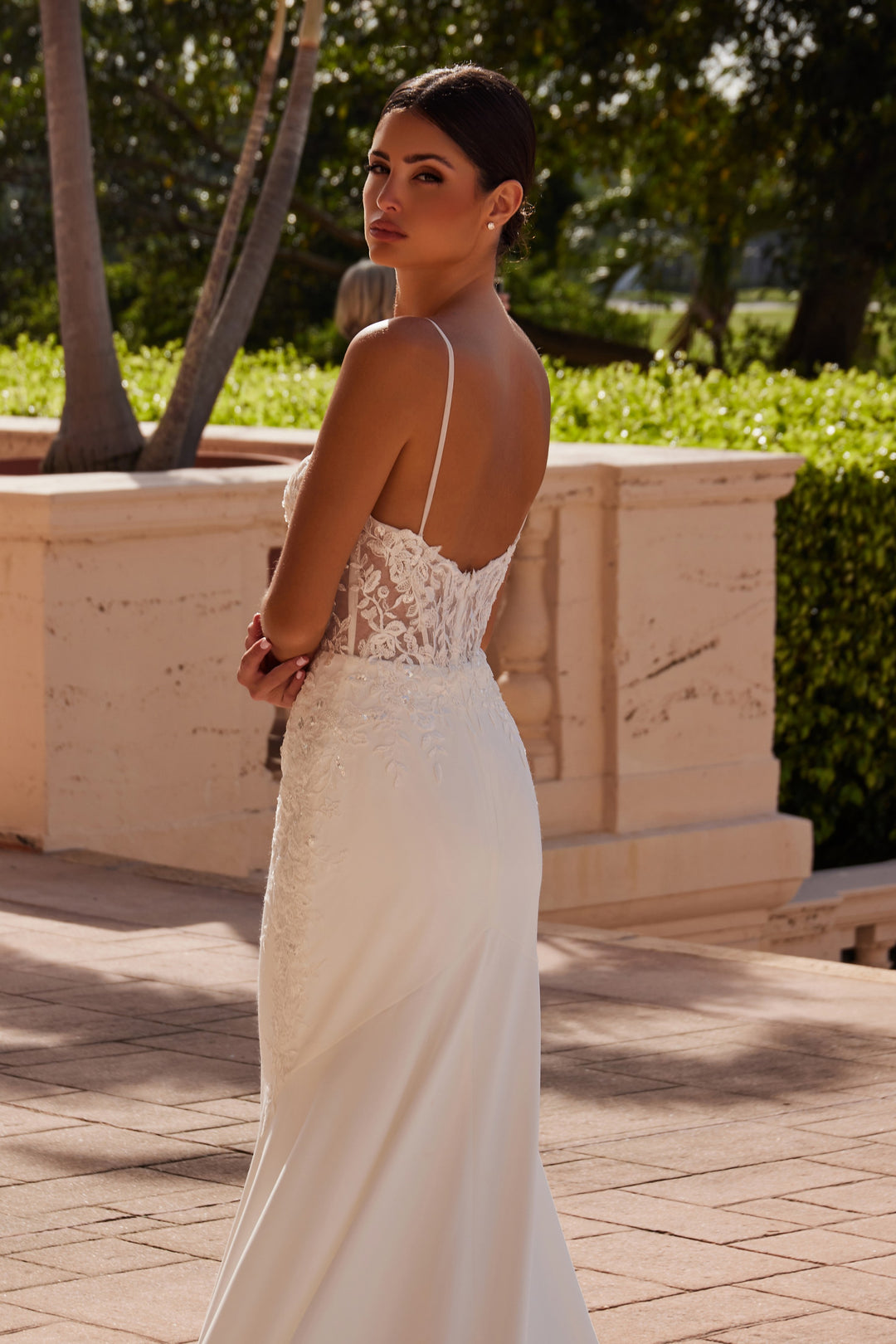 Nox Anabel JW1036L - Long Embroidery A-Line Dress - Sheer Bodice, Floral Lace Appliques, Chapel Train 16 / White - Shop Nox Anabel Dresses On Couture Nox Anabel JW1036L - Long Embroidery A-Line Dress - Sheer Bodice, Floral Lace Appliques, Chapel Train 16 / White - Shop Nox Anabel Dresses On Couture