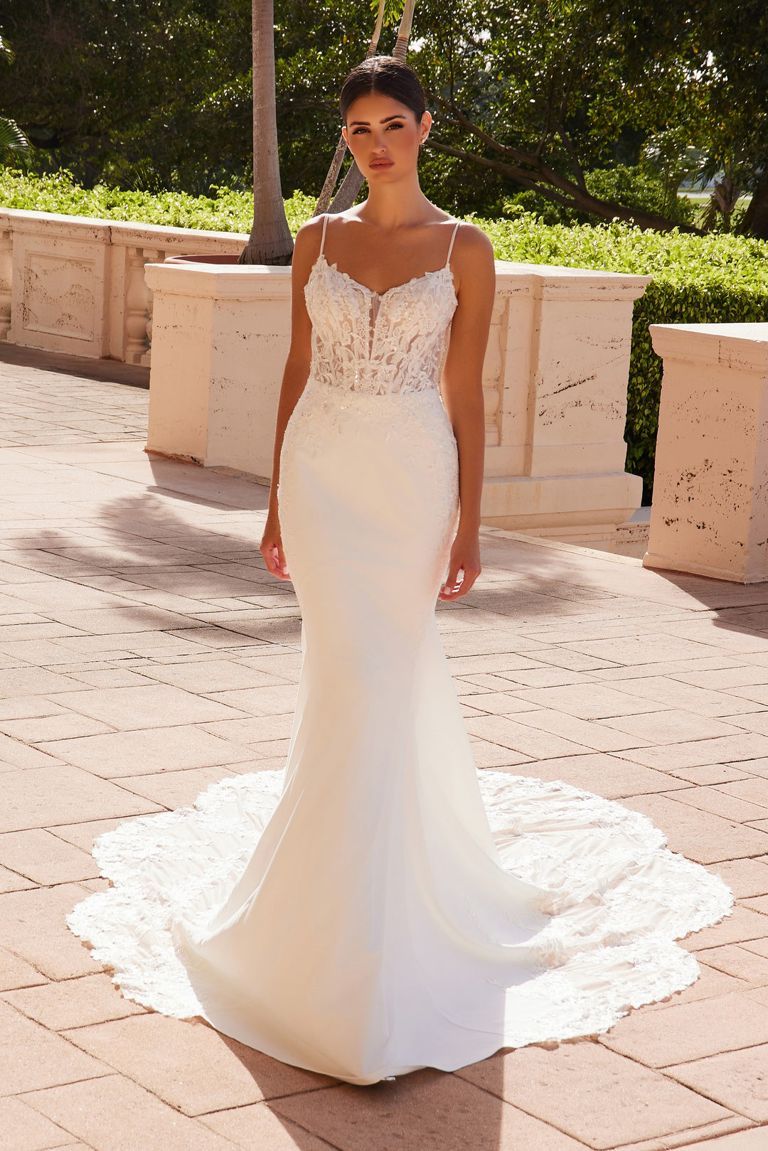 NOX ANABEL JW1036L Fitted Embroidered Mermaid Wedding Gown The Gown Galleria NOX ANABEL JW1036L Fitted Embroidered Mermaid Wedding Gown The Gown Galleria