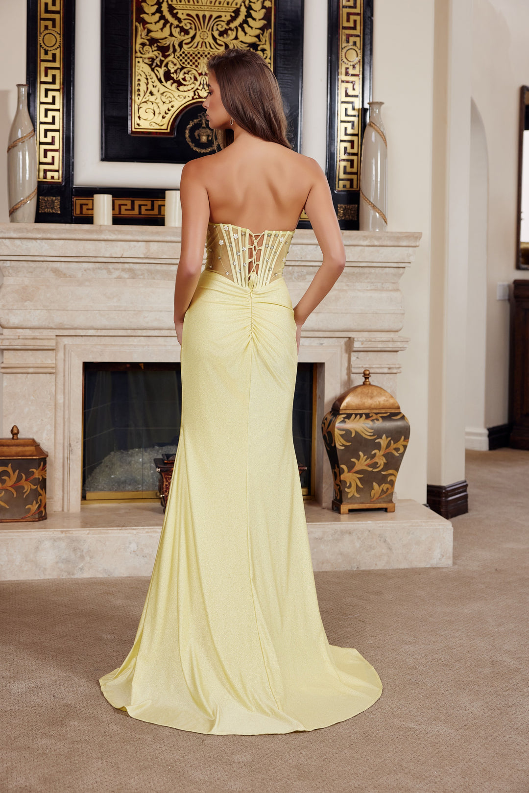 Nox Anabel K1736 prom dress with beaded bodice and high slit