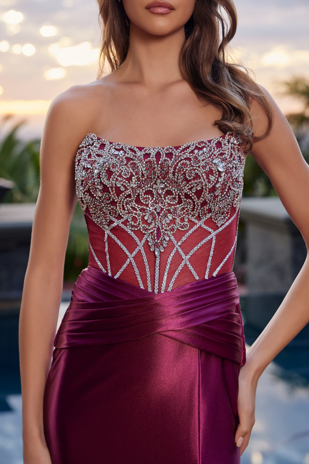Nox Anabel L1771 prom dress with strapless scoop neckline