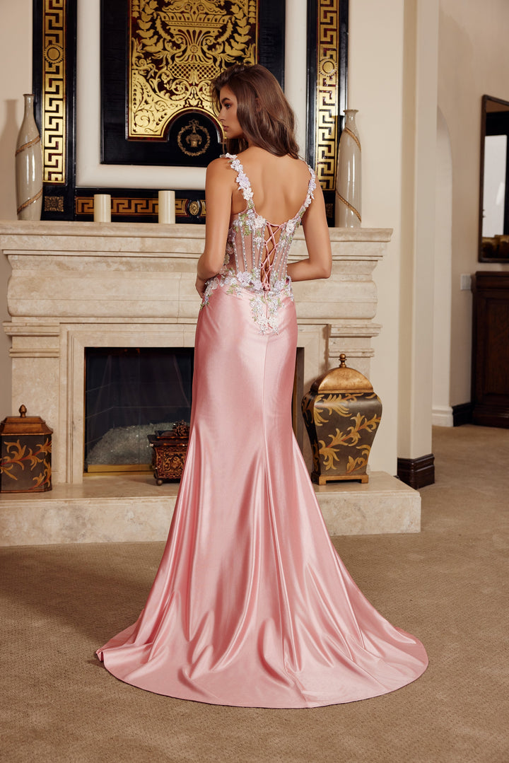 Nox Anabel M1755 prom dress with sequin flower design and high slit