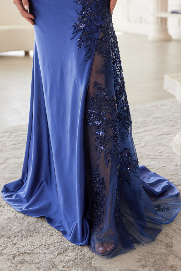 NOX ANABEL ME123 Satin Mother Of The Bride Dress With Long Sleeves