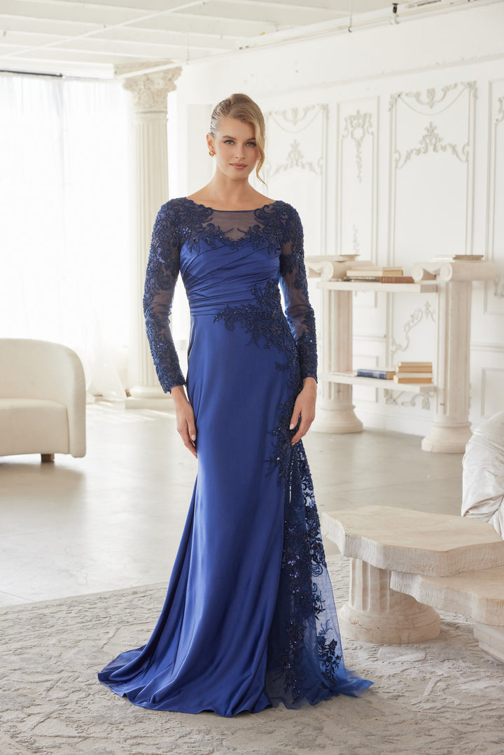 NOX ANABEL ME123 Satin Mother Of The Bride Dress With Long Sleeves