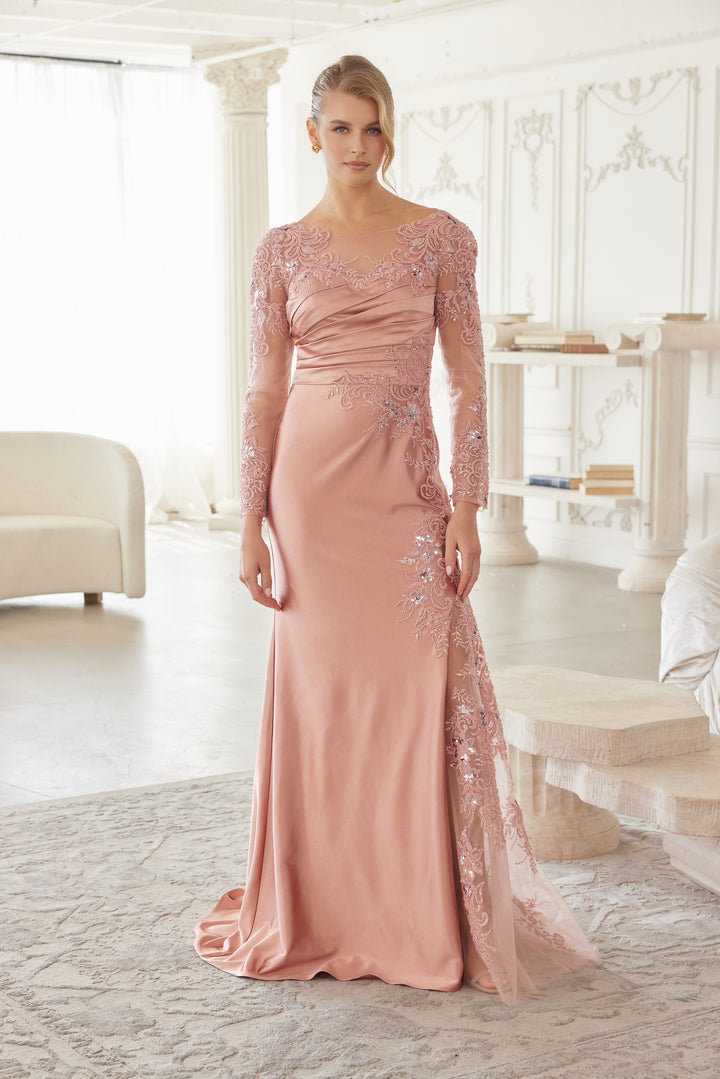 NOX ANABEL ME123 Satin Mother Of The Bride Dress With Long Sleeves