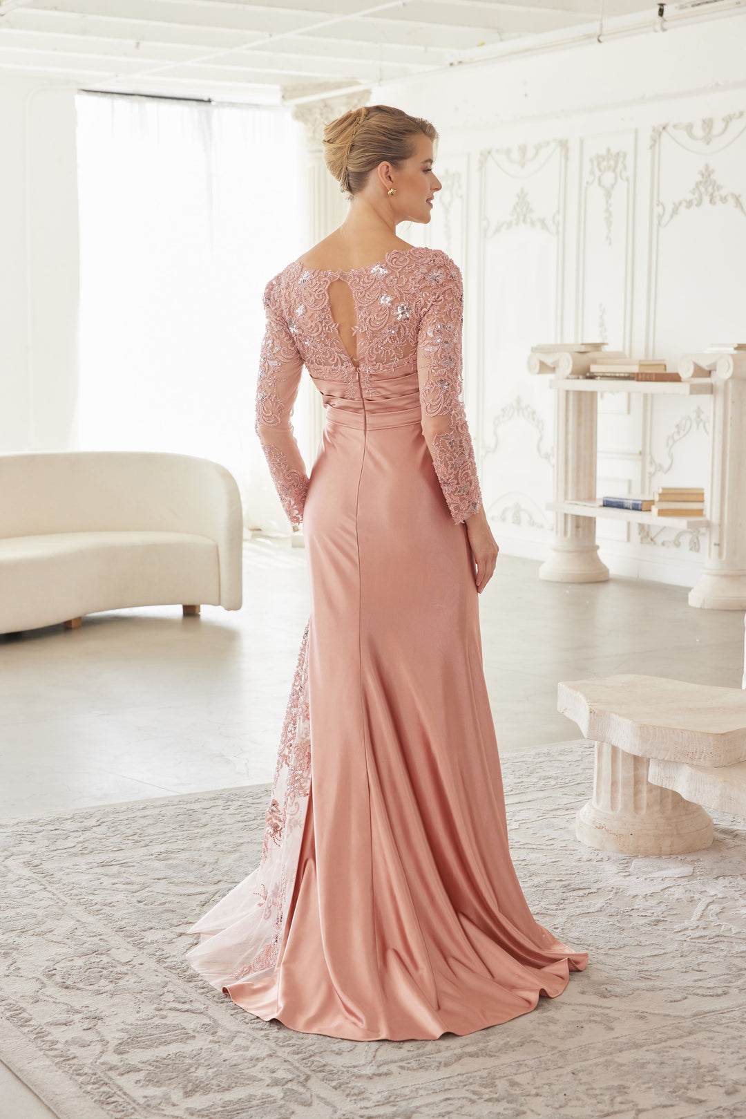 NOX ANABEL ME123 Satin Mother Of The Bride Dress With Long Sleeves