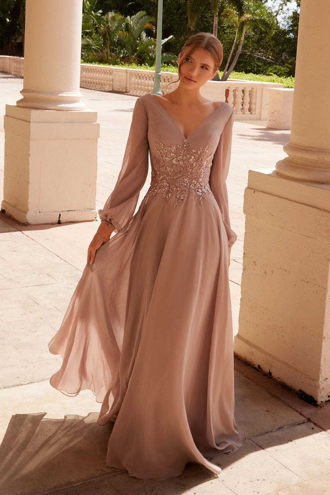 NOX ANABEL ME128 Chiffon Long Sleeve Gown For Mother Of The Bride Dres –  The Gown Galleria