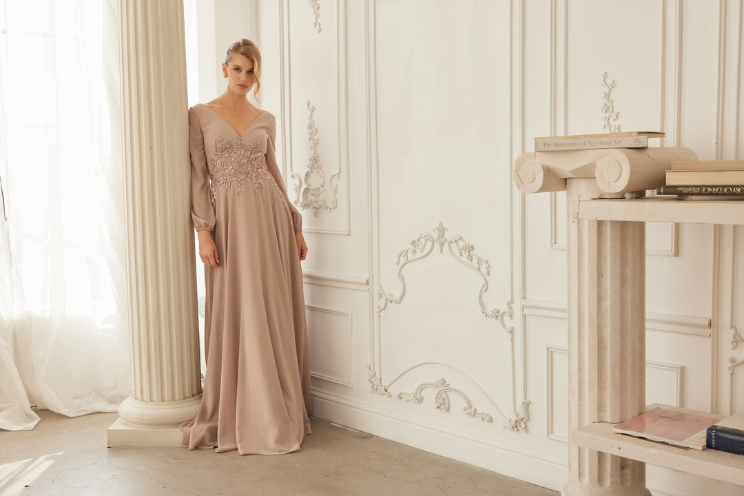 NOX ANABEL ME128 Chiffon Long Sleeve Gown For Mother Of The Bride Dress