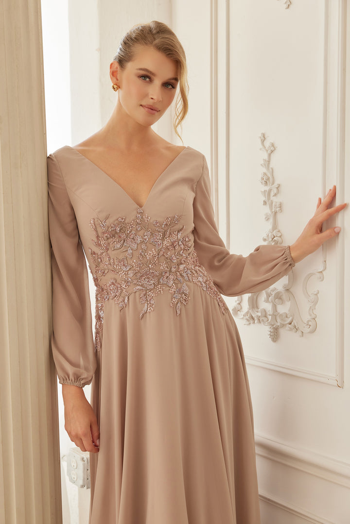NOX ANABEL ME128 Chiffon Long Sleeve Gown For Mother Of The Bride Dress