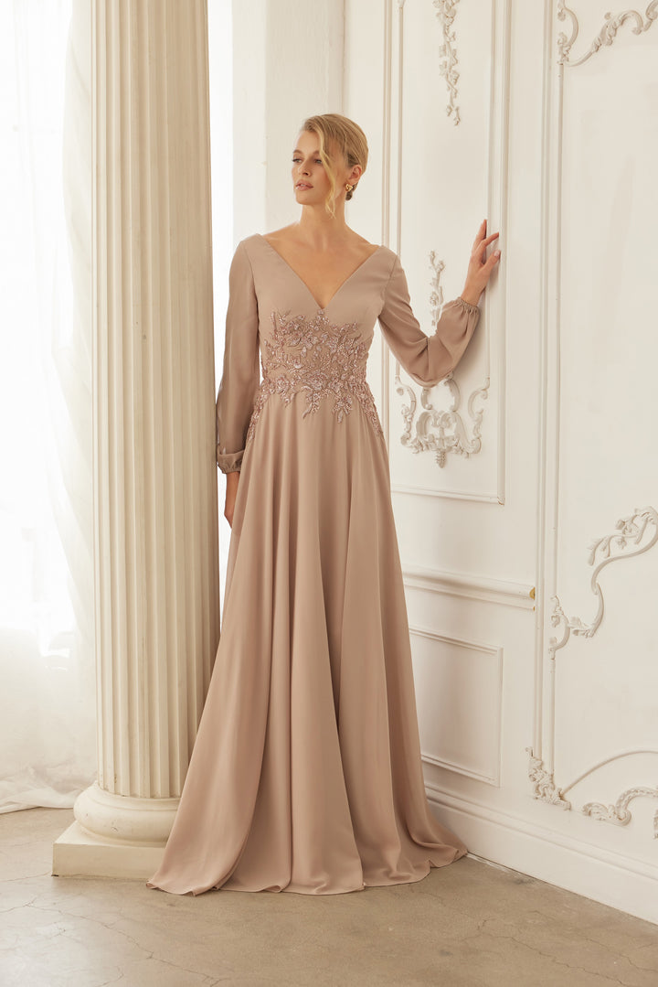 NOX ANABEL ME128 Chiffon Long Sleeve Gown For Mother Of The Bride Dress