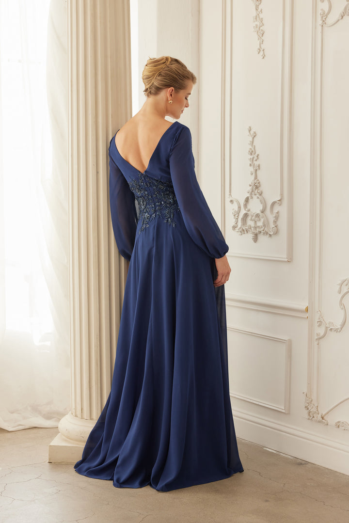 NOX ANABEL ME128 Chiffon Long Sleeve Gown For Mother Of The Bride Dress
