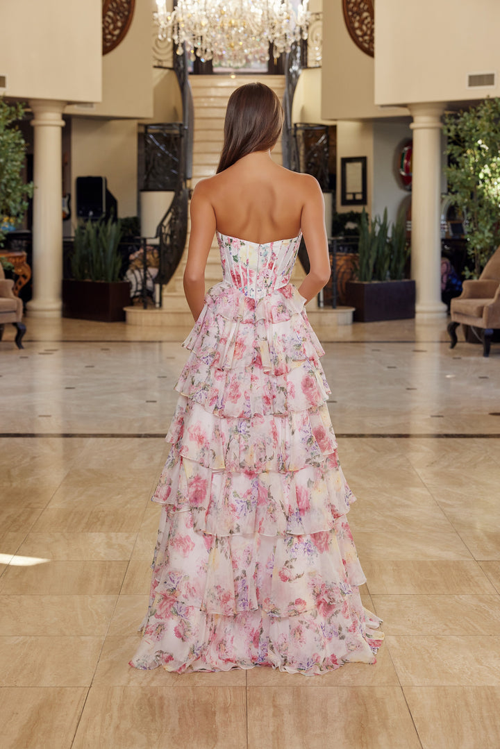 Nox Anabel Q1779 floral print long a-line prom dress strapless sweetheart
