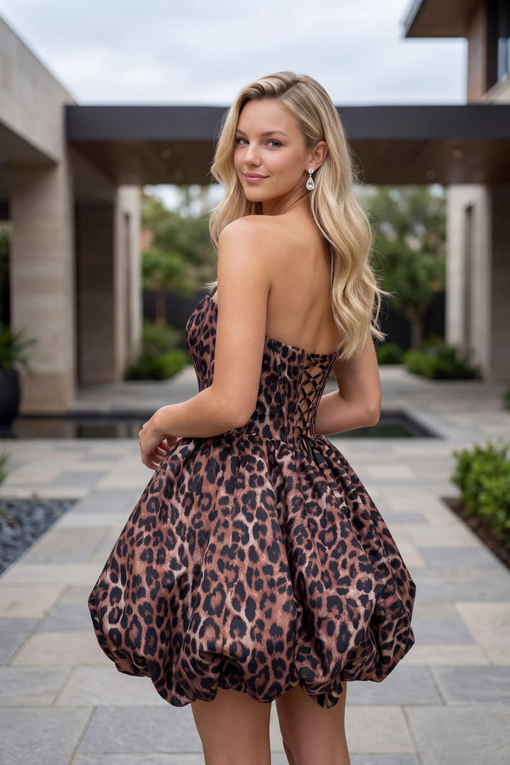 Nox Anabel Q7124 Strapless Leopard Mini Cocktail Dress