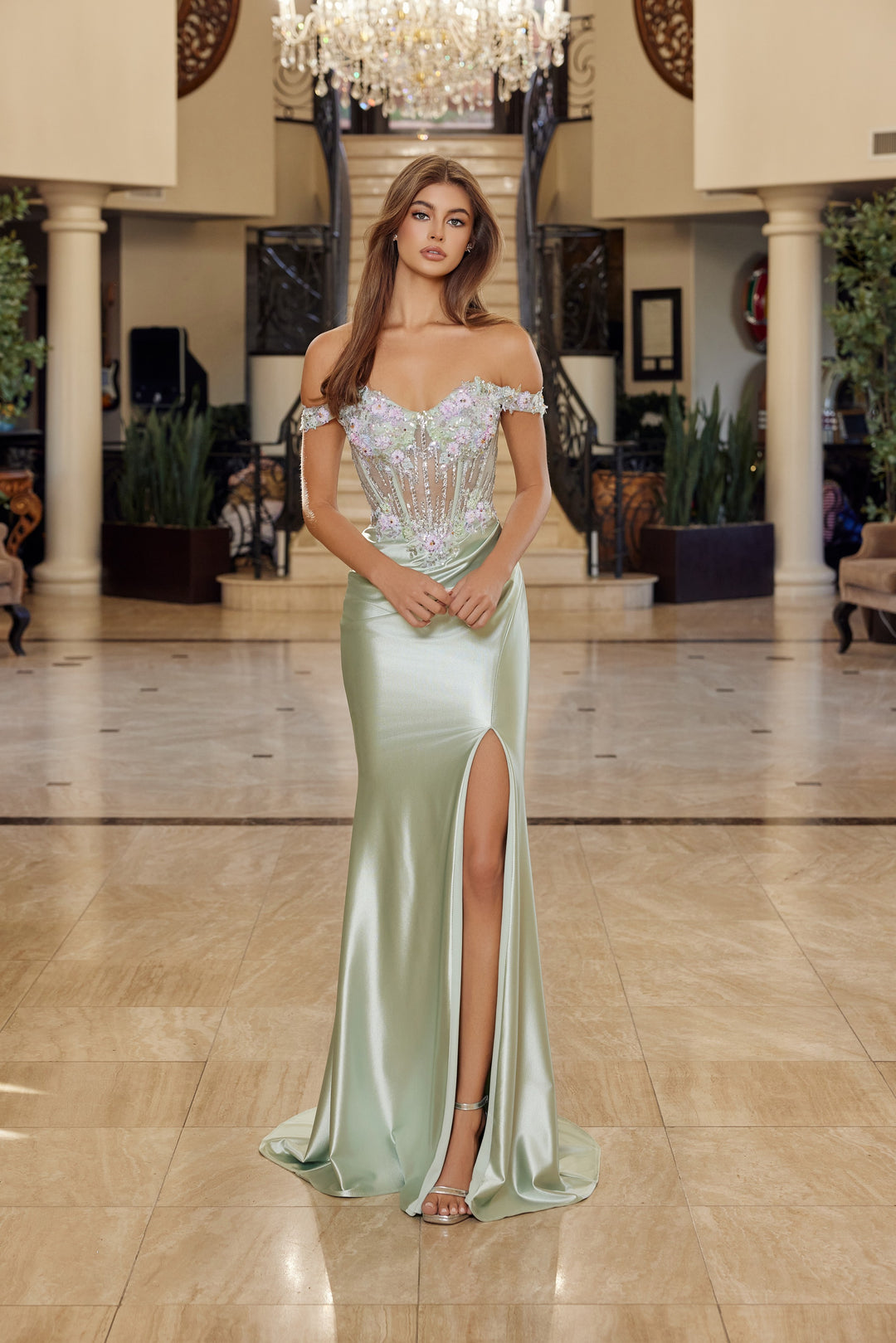 Nox Anabel R1814 off the shoulder prom dress with high slit
