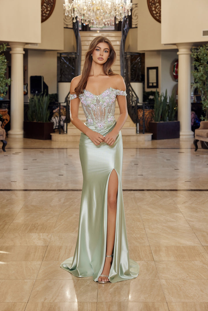 Nox Anabel R1814 off the shoulder prom dress with high slit