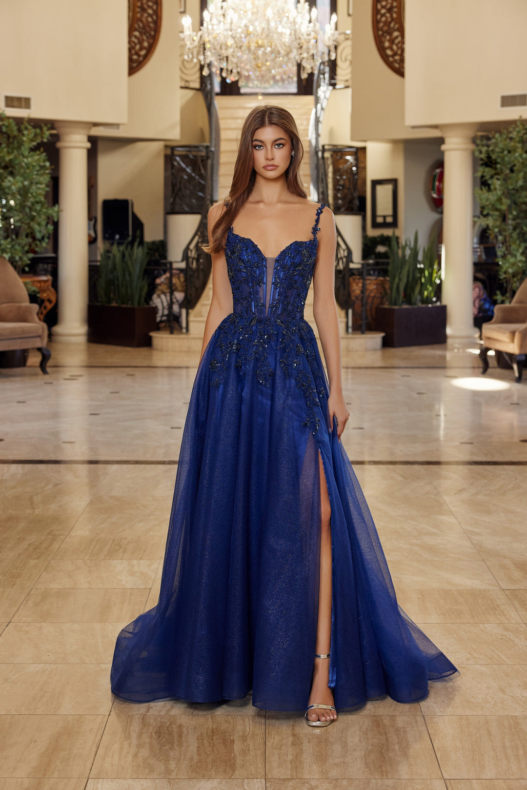 Nox Anabel R1824 fit and flare prom dress with plunging neckline LILAC / 6 Nox Anabel R1824 fit and flare prom dress with plunging neckline LILAC / 6