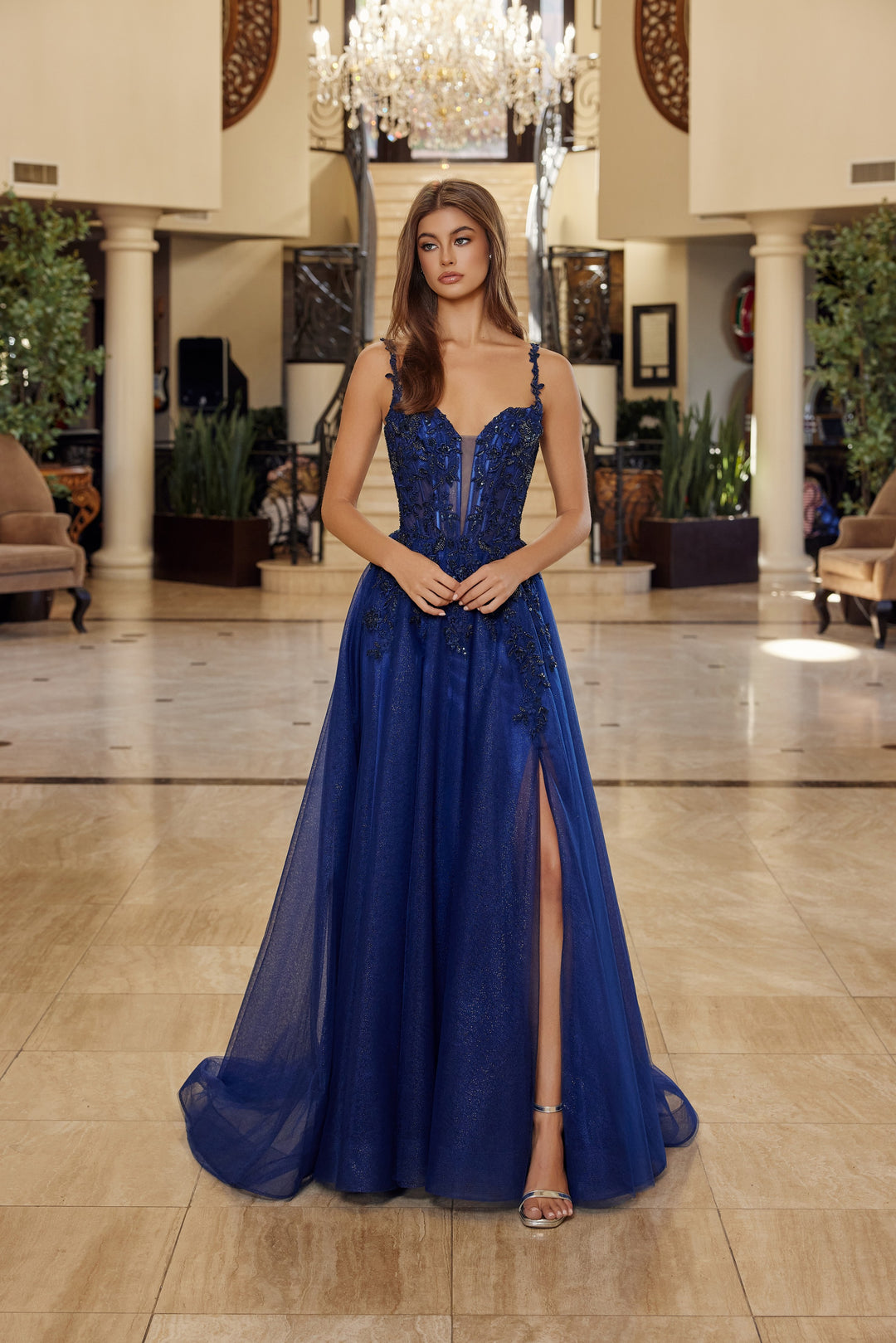 Nox Anabel R1824 fit and flare prom dress with plunging neckline LILAC / 6 Nox Anabel R1824 fit and flare prom dress with plunging neckline LILAC / 6