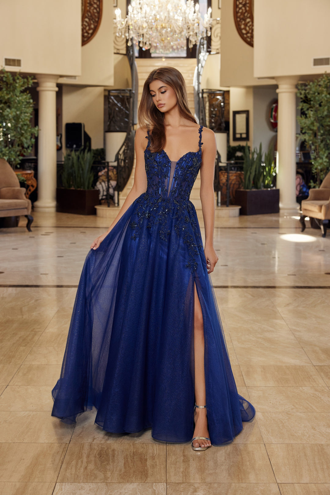 Nox Anabel R1824 fit and flare prom dress with plunging neckline LILAC / 6 Nox Anabel R1824 fit and flare prom dress with plunging neckline LILAC / 6