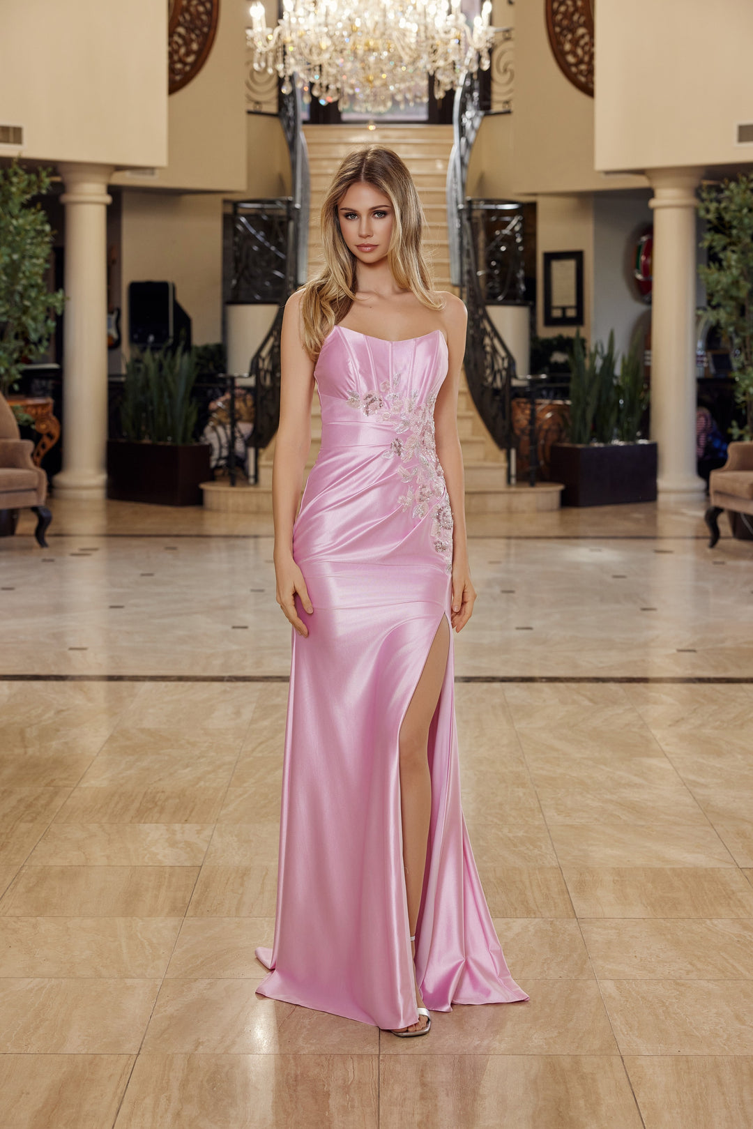 Nox Anabel T1855 strapless prom dress with sequin embroidery