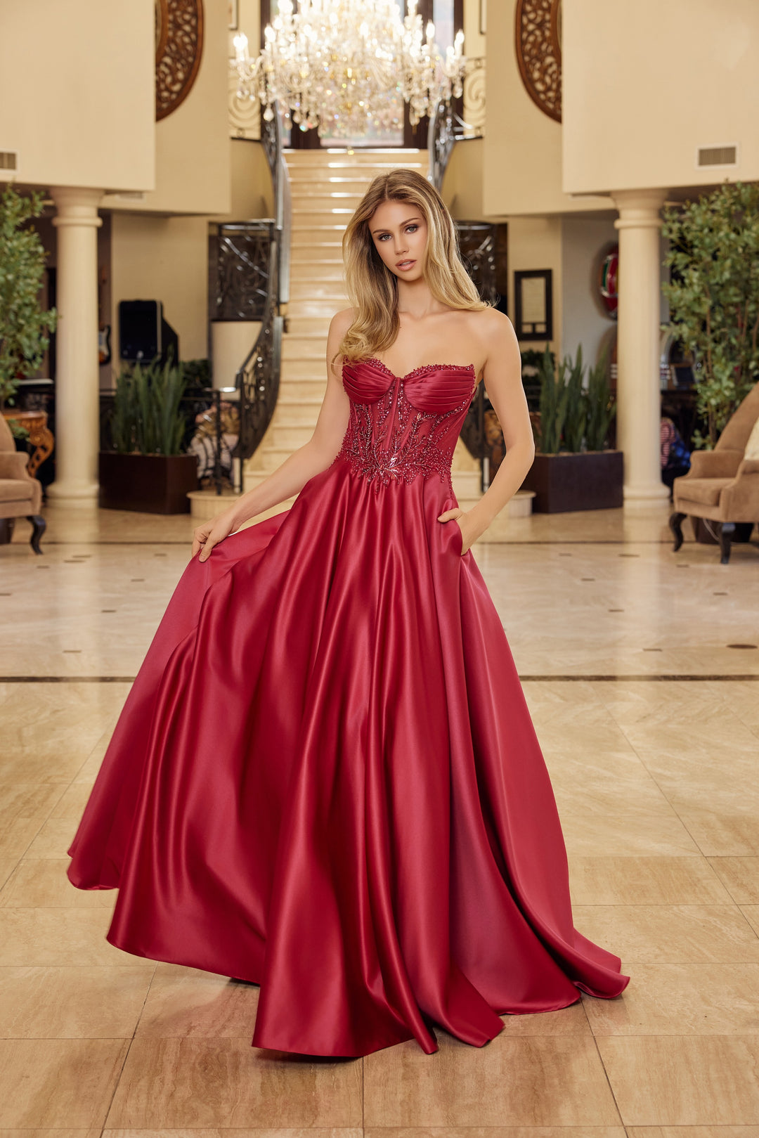 Nox Anabel Y1798 A-line satin strapless sweetheart prom prom dress