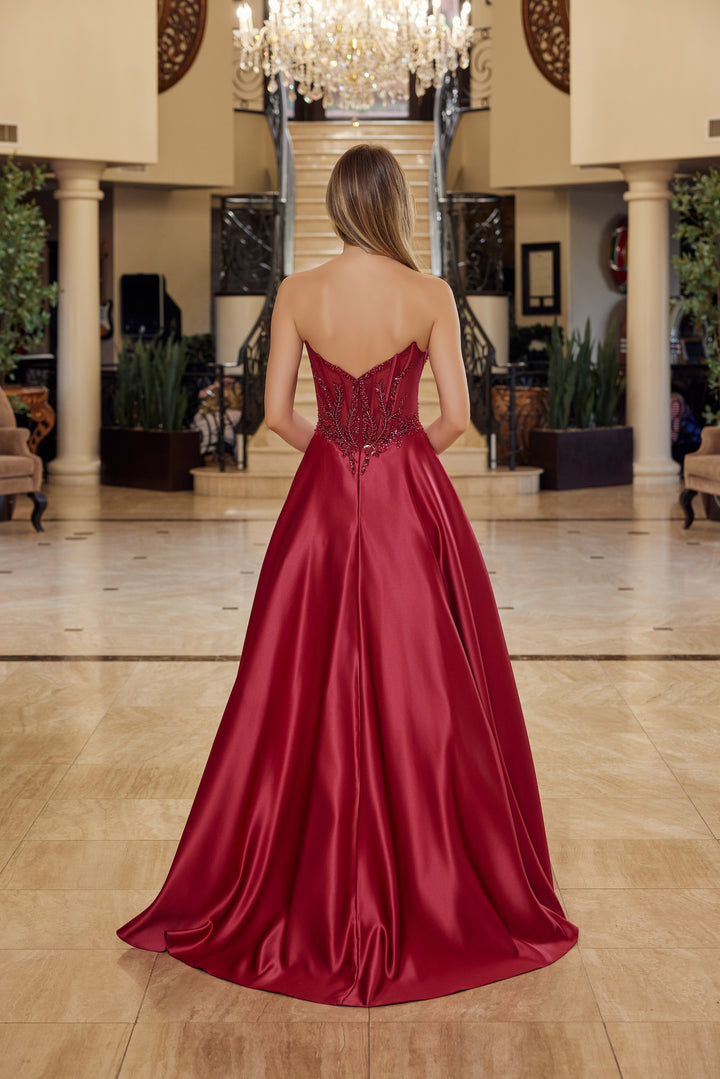 Nox Anabel Y1798 A-line satin strapless sweetheart prom prom dress