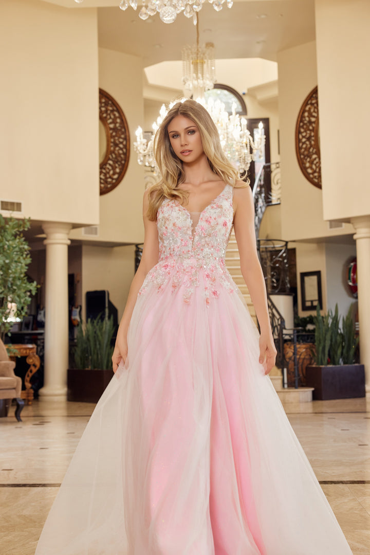 Nox Anabel Y1799 A-Line Tulle Prom prom dress with Plunging Neckline