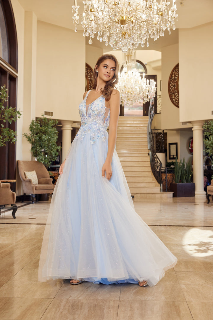 Nox Anabel Y1799 A-Line Tulle Prom prom dress with Plunging Neckline