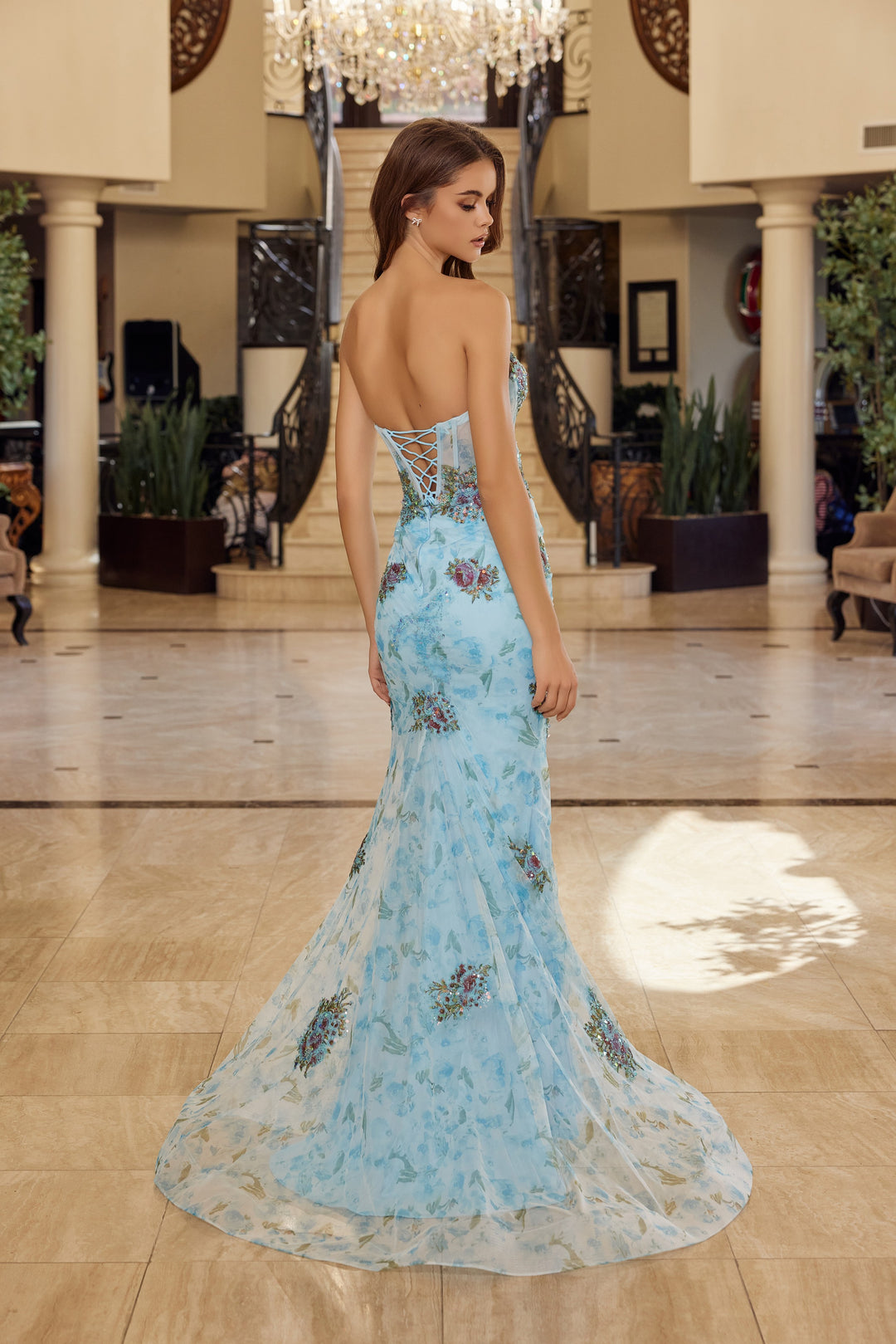 Nox Anabel Y1801 flower embroidered trumpet prom dress