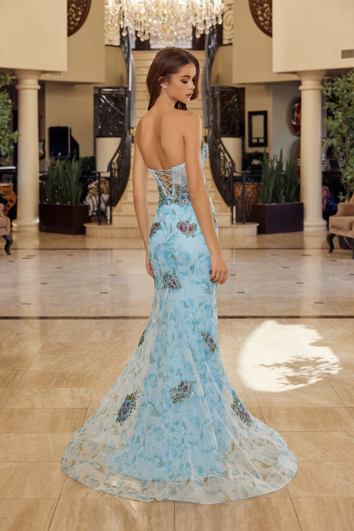 Nox Anabel Y1801 flower embroidered trumpet prom dress