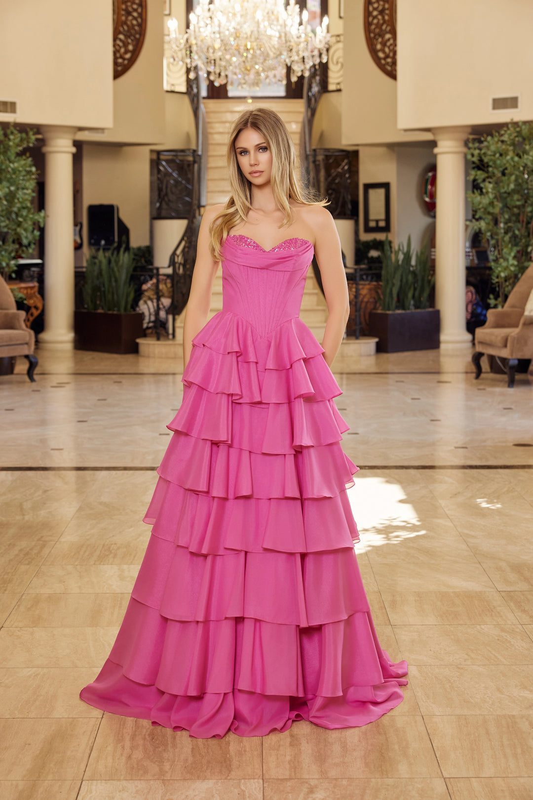 Nox Anabel Y1806 long prom dress with sequined bustline