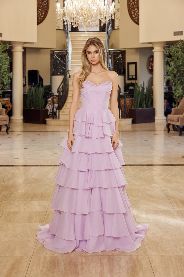 Nox Anabel Y1806 long prom dress with sequined bustline
