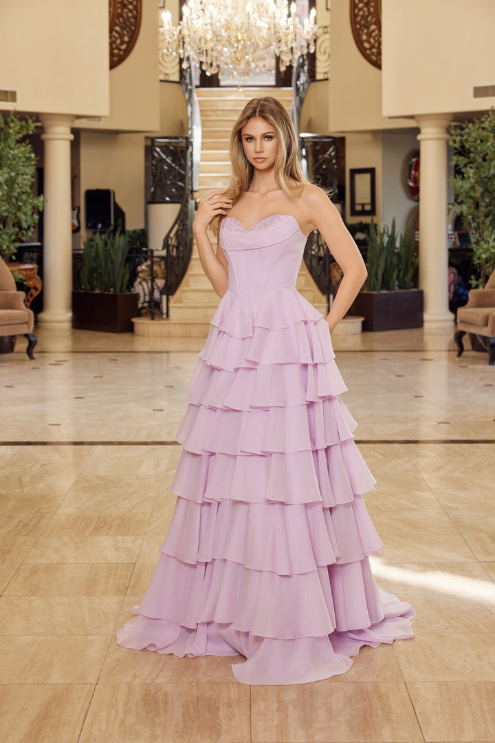 Nox Anabel Y1806 long prom dress with sequined bustline