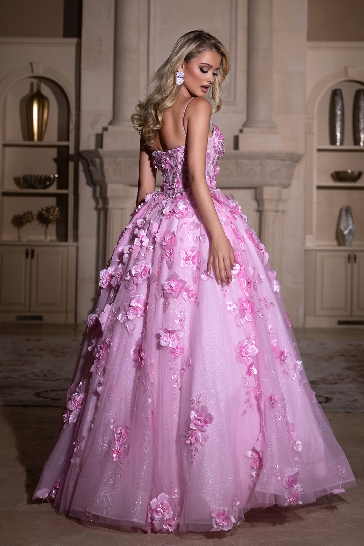 PORTIA & SCARLETT PS25360P 3D Floral Embellished Corset Gown