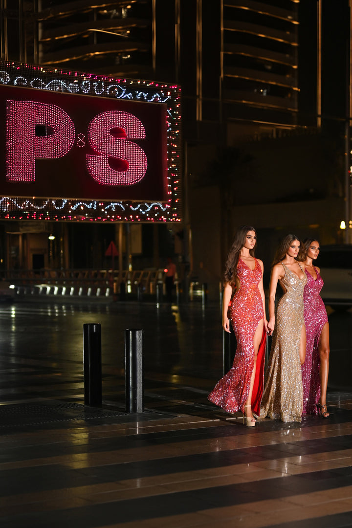 PORTIA & SCARLETT PS25458C Sleeveless Sequin V-Neck Prom Dress